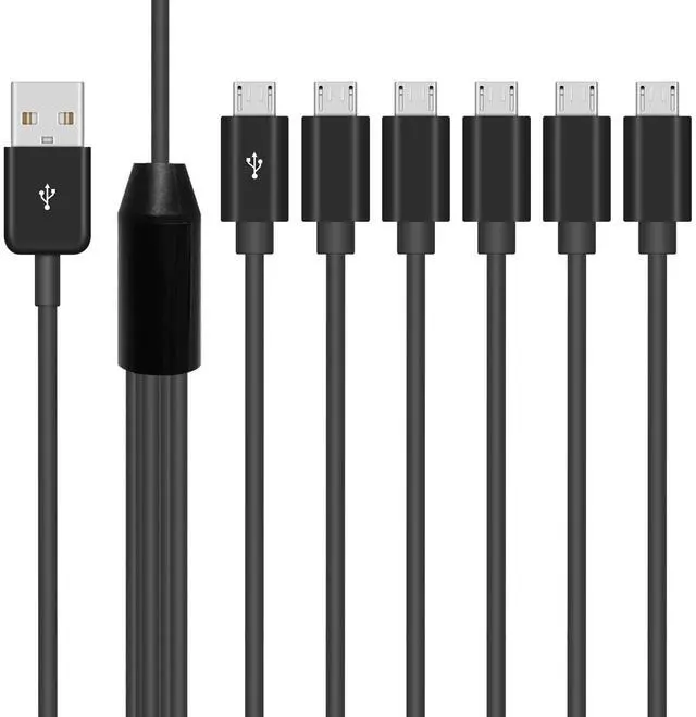 Main image of Poyiccot Micro USB Splitter Cable, Multi 6 in 1 USB 2.0 Type A Male to 6 Micro USB Male Splitter Adapter Cable with 3A Fast Charging for Cell Phones and More Android Devices, 1.5ft