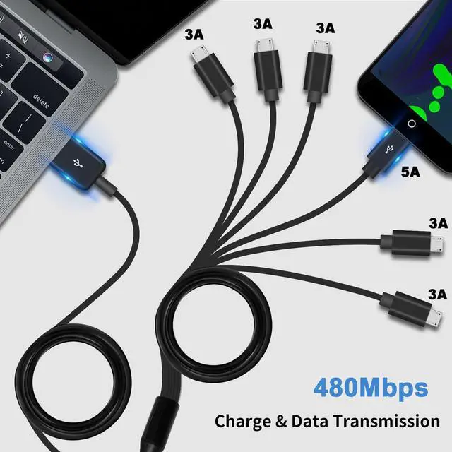 Alt view image 2 of 7 - Poyiccot Micro USB Splitter Cable, Multi 6 in 1 USB 2.0 Type A Male to 6 Micro USB Male Splitter Adapter Cable with 3A Fast Charging for Cell Phones and More Android Devices, 1.5ft