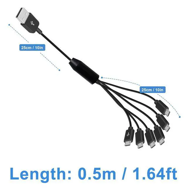 Alt view image 7 of 7 - Poyiccot Micro USB Splitter Cable, Multi 6 in 1 USB 2.0 Type A Male to 6 Micro USB Male Splitter Adapter Cable with 3A Fast Charging for Cell Phones and More Android Devices, 1.5ft