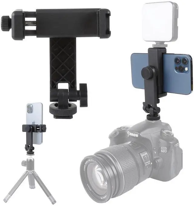 Main image of Leenconghui Multifunctional Universal Cell Phone Tripod Mount Adapter 360 Rotation Camera Hot Shoe Phone Holder Compatible with Canon Nikon Sony DSLR