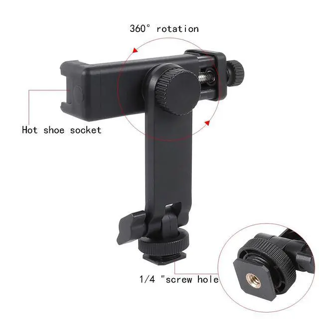 Alt view image 2 of 6 - Leenconghui Multifunctional Universal Cell Phone Tripod Mount Adapter 360 Rotation Camera Hot Shoe Phone Holder Compatible with Canon Nikon Sony DSLR