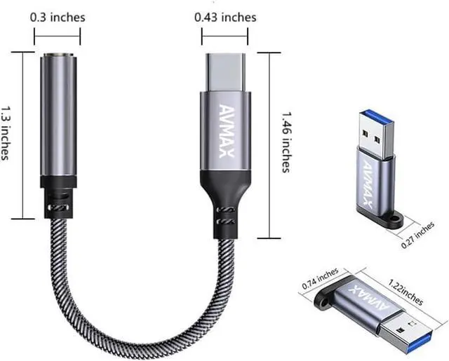 Alt view image 5 of 5 - AVMAX USB C to 3.5mm Audio Headphone Adapter HiFi 2 Pack,Type c to Aux Female Cable for 16 15 Plus, S24 S23 S22 S21 S20 and More Type c Devices