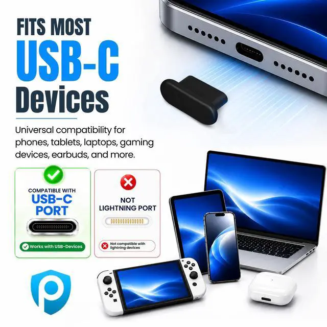 Alt view image 3 of 7 - USB C Dust Plugs 10 Pack with Cleaning Brush, Charging Port Covers, Black | Helps block dust, lint and debris, helps support reliable charging, snug low profile fit, durable flexible construction