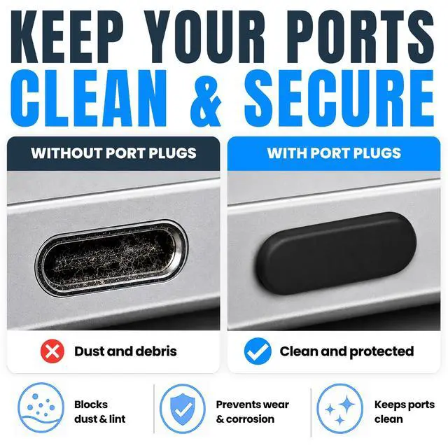 Alt view image 2 of 7 - USB C Dust Plugs 10 Pack with Cleaning Brush, Charging Port Covers, Black | Helps block dust, lint and debris, helps support reliable charging, snug low profile fit, durable flexible construction