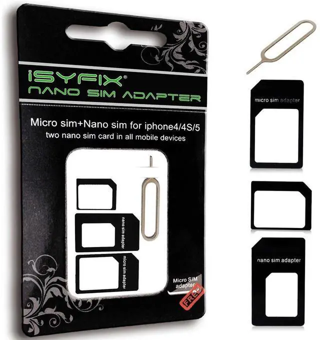 Main image of iSYFIX Sim Card Adapter Nano Micro | Standard 4 in 1 Converter Kit with Steel Tray Eject Pin