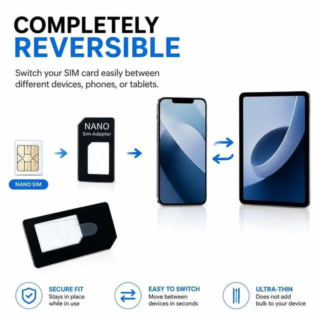 Alt view image 3 of 5 - FHTIUR Sim Card Adapter Nano Micro - Standard 4 in 1 Converter Kit with Steel Tray Eject Pin (Black)