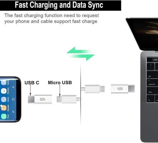 Alt view image 5 of 7 - QCEs Micro USB to USB C Adapter 2Pack, Type C Adapter Fast Charging Compatible with iPhone 16/15 Pro Plus, Galaxy S24/S23, Type-C Phones, Tablets