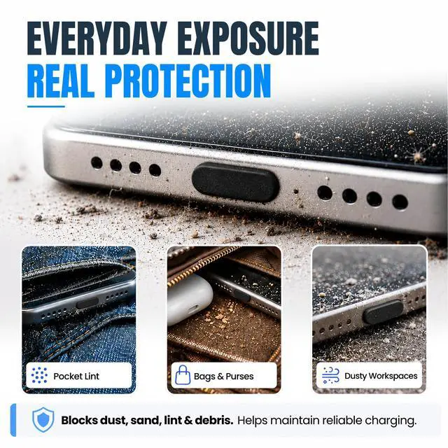 Alt view image 7 of 7 - USB C Dust Plugs 10 Pack with Cleaning Brush, Charging Port Covers, Black | Helps block dust, lint and debris, helps support reliable charging, snug low profile fit, durable flexible construction