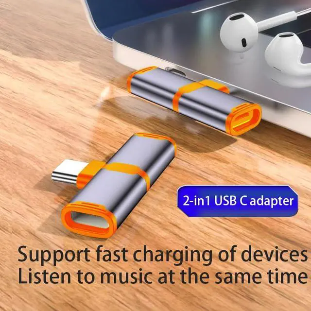 Alt view image 3 of 5 - USB C Headphone adapter, 2-in-1 USB C to IP headphone jack with HiFi sound quality, equipped with Type-C jack 100W fast charging adapter, compatible with mobile phones 17 17 Pro 17promax,orange