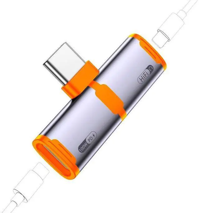 Main image of USB C Headphone adapter, 2-in-1 USB C to IP headphone jack with HiFi sound quality, equipped with Type-C jack 100W fast charging adapter, compatible with mobile phones 17 17 Pro 17promax,orange
