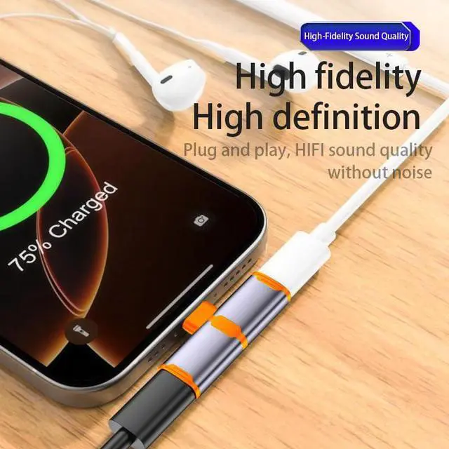 Alt view image 5 of 5 - USB C Headphone adapter, 2-in-1 USB C to IP headphone jack with HiFi sound quality, equipped with Type-C jack 100W fast charging adapter, compatible with mobile phones 17 17 Pro 17promax,orange
