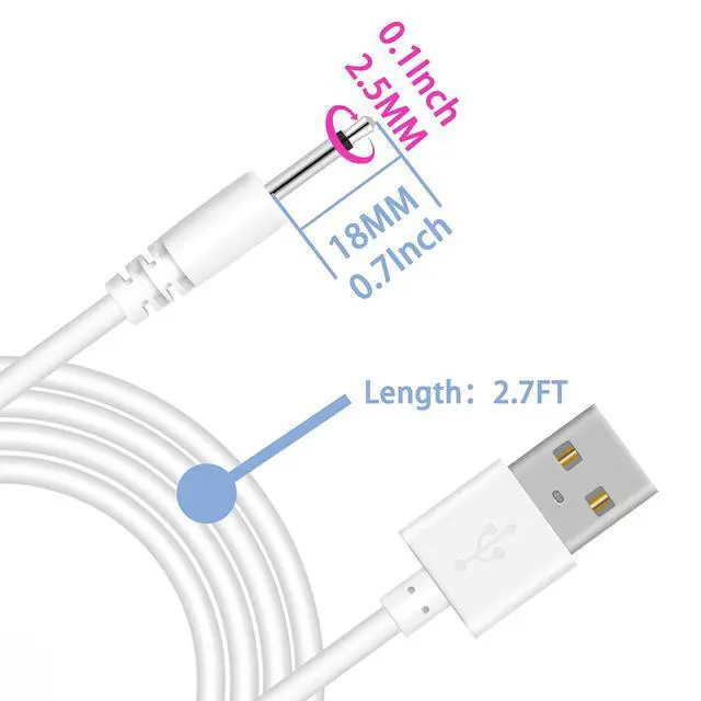 Alt view image 2 of 6 - Bicmice 2.7Ft USB DC Charging Cable 2.5mm Fast Charger Replacement Cord - 2 Pack
