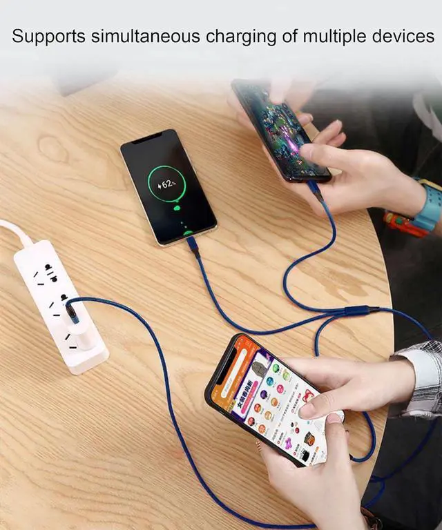 Alt view image 4 of 6 - Awnuwuy 10ft Multi 3in1 Charging Cable Blue, 3 Port (Type C/Micro/iPhone) | Nylon Braided, Long Multiple USB Charger Cord for Multiple Devices, iPhone 17/16/15/14, Galaxy S26, Tablet