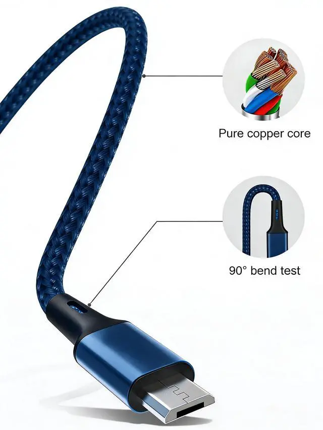 Alt view image 5 of 6 - Awnuwuy 10ft Multi 3in1 Charging Cable Blue, 3 Port (Type C/Micro/iPhone) | Nylon Braided, Long Multiple USB Charger Cord for Multiple Devices, iPhone 17/16/15/14, Galaxy S26, Tablet
