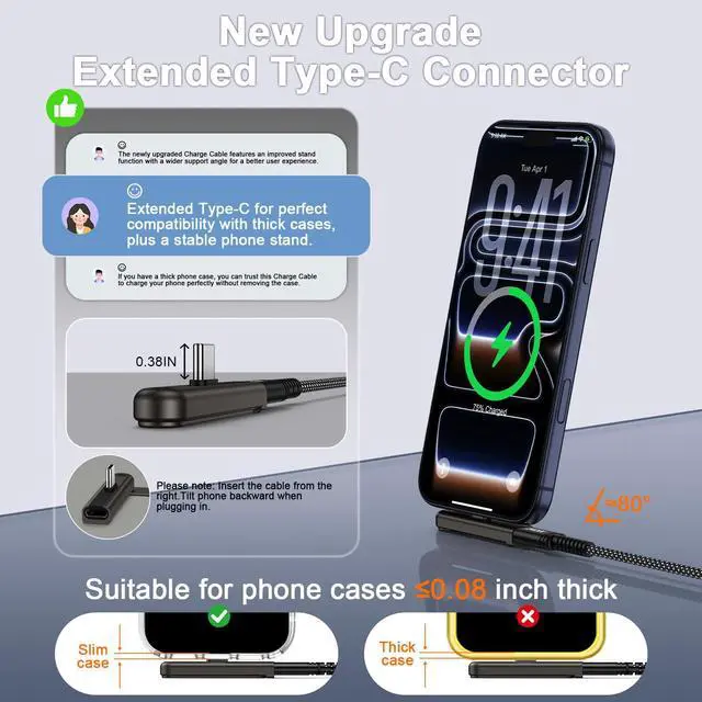 Alt view image 3 of 7 - 240W USB C to USB C Fast Charging Flat Phone Charger Type-C Phone Stand | 2-in-1 Invisible Holder Foldable Charger 360 Detachable Sideways Stand for Samsung Galaxy S26 Ultra Z Flip8 Fold8, iPhone 17