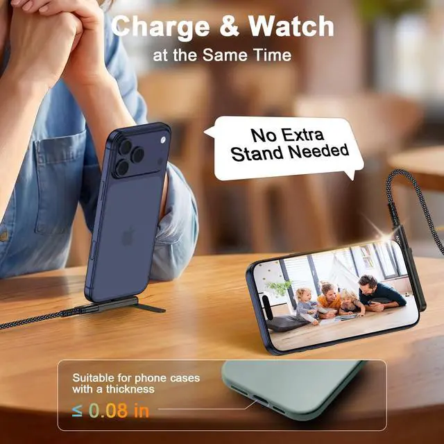 Alt view image 2 of 7 - 240W USB C to USB C Fast Charging Flat Phone Charger Type-C Phone Stand | 2-in-1 Invisible Holder Foldable Charger 360 Detachable Sideways Stand for Samsung Galaxy S26 Ultra Z Flip8 Fold8, iPhone 17