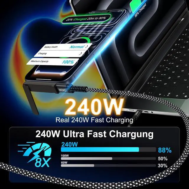 Alt view image 6 of 7 - 240W USB C to USB C Fast Charging Flat Phone Charger Type-C Phone Stand | 2-in-1 Invisible Holder Foldable Charger 360 Detachable Sideways Stand for Samsung Galaxy S26 Ultra Z Flip8 Fold8, iPhone 17