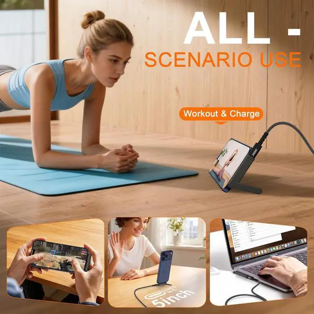 Alt view image 5 of 7 - 240W USB C to USB C Fast Charging Flat Phone Charger Type-C Phone Stand | 2-in-1 Invisible Holder Foldable Charger 360 Detachable Sideways Stand for Samsung Galaxy S26 Ultra Z Flip8 Fold8, iPhone 17