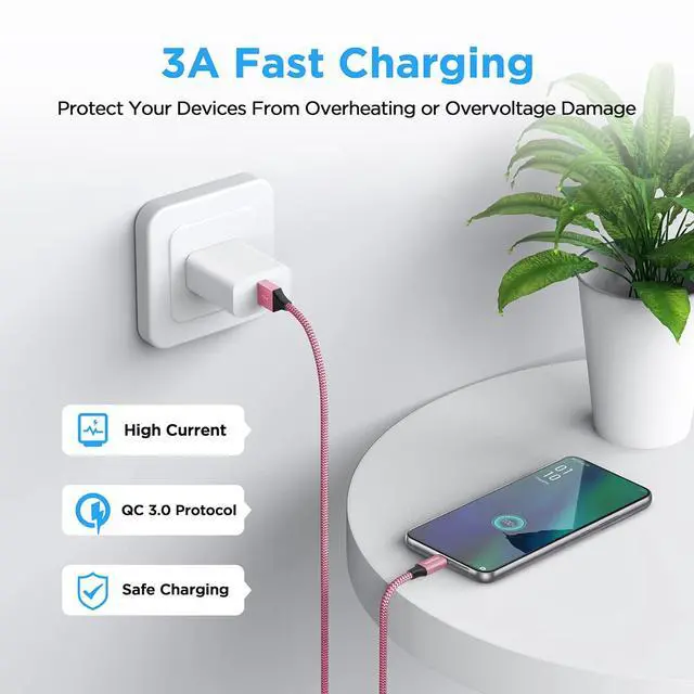 Alt view image 3 of 7 - etguuds Long USB A to USB C Cable 10ft, 2-Pack Fast Charging Type C Charger | for iPhone 17 16 15 Pro Max Plus Air 16e, Samsung Galaxy S26 S25 S24 S23 S22 S21 S20 S10 A17 A16 A15 A26 A36 A56, Pink