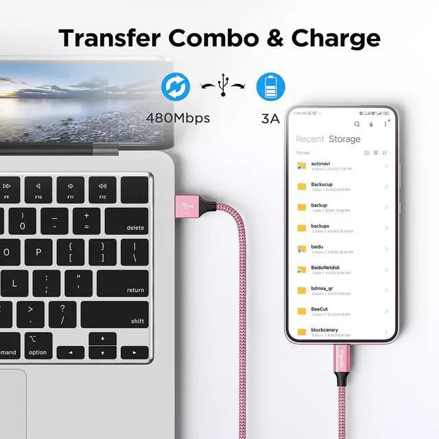 Alt view image 4 of 7 - etguuds Long USB A to USB C Cable 10ft, 2-Pack Fast Charging Type C Charger | for iPhone 17 16 15 Pro Max Plus Air 16e, Samsung Galaxy S26 S25 S24 S23 S22 S21 S20 S10 A17 A16 A15 A26 A36 A56, Pink