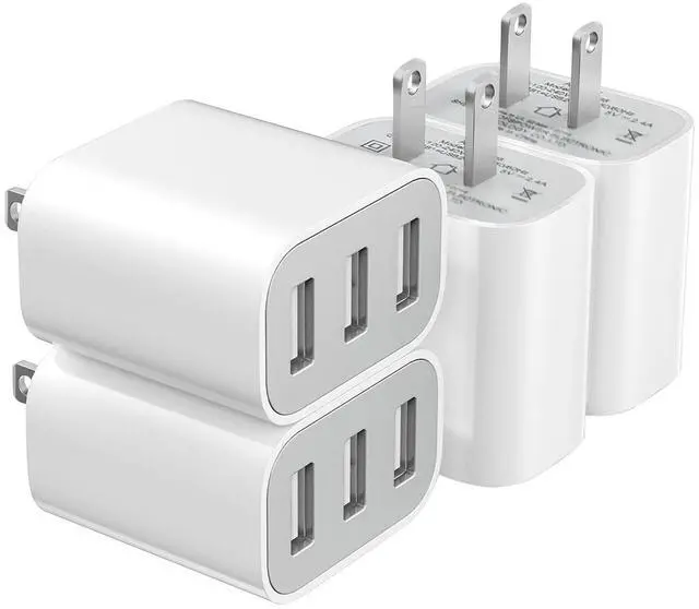 Main image of USB Charger Block, Wall Plug in Charging Blocks, Fast Charging Multiport Wall Chargers Power Adapter for Charger for Mobile Phone 16/15/14/13/12/11/10 Pro and More4 Pack (White)