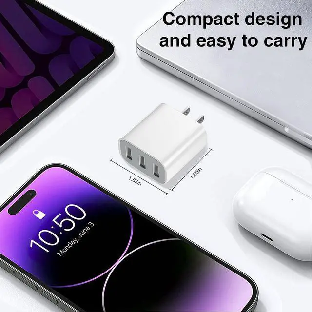 Alt view image 6 of 6 - USB Charger Block, Wall Plug in Charging Blocks, Fast Charging Multiport Wall Chargers Power Adapter for Charger for Mobile Phone 16/15/14/13/12/11/10 Pro and More4 Pack (White)