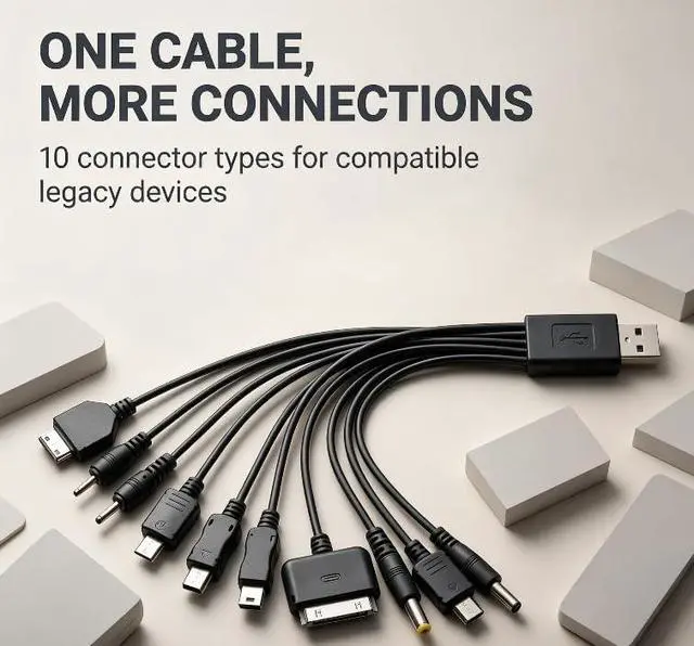 Alt view image 2 of 7 - Jizlan 1Pc Black 10 in 1 USB Multi Charger Cables for Mobile Phones USB Charging Cord 20cm/7.87in to Multi Plug Cell Phone Charger Cable 10 in 1 Cable for Smartphone Charger Cable 7.87in
