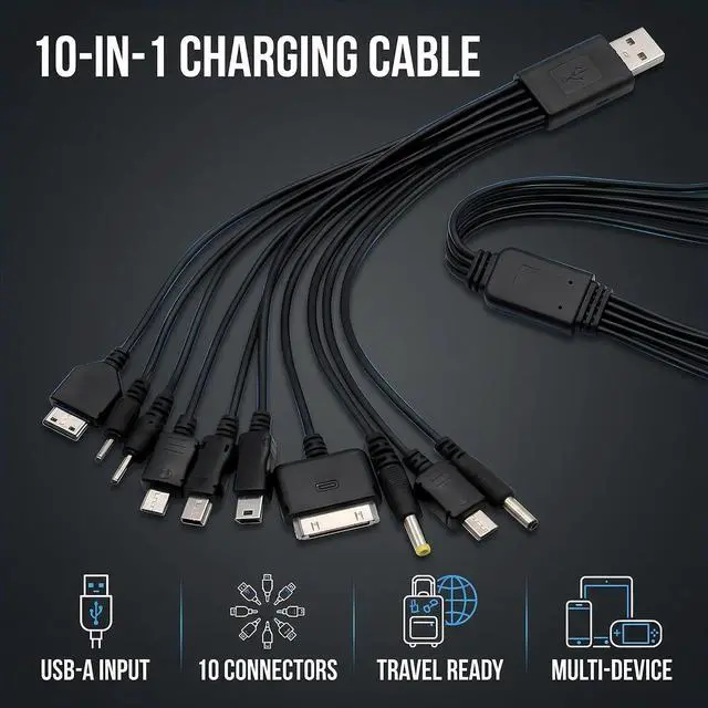 Alt view image 4 of 7 - Jizlan 1Pc Black 10 in 1 USB Multi Charger Cables for Mobile Phones USB Charging Cord 20cm/7.87in to Multi Plug Cell Phone Charger Cable 10 in 1 Cable for Smartphone Charger Cable 7.87in
