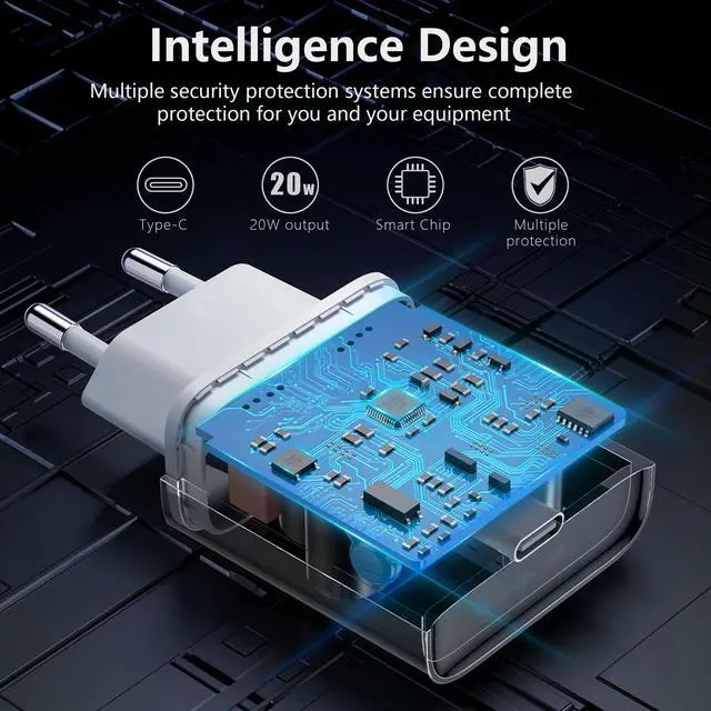 Alt view image 2 of 7 - Anigaduo 20W USB C Fast European Plug Adapter for iPhone 16/16 Pro/16 Pro Max/16 Plus/15/14/13/12/11, USBC Charger Cube Travel Charging Power Block for Europe EU Euro Spain Italy France Germany