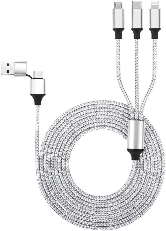 Main image of Derwav 3 in 2 Multi Charging Cable,10FT/3M Braided Chargers for All Devices,Multiple USB-C Charger Cable Adapter with USB A/C to Light-ning/USB C/Micro USB Port for iP17/16/15/14/Tablets/PS/CarPlay
