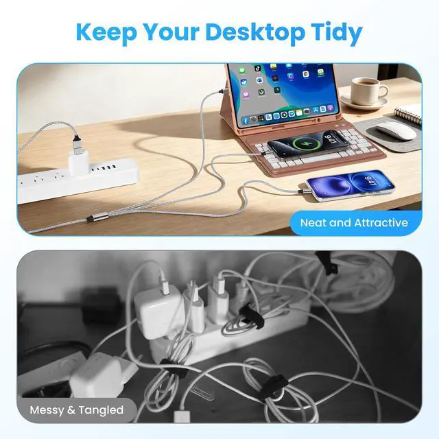 Alt view image 4 of 5 - Derwav 3 in 2 Multi Charging Cable,10FT/3M Braided Chargers for All Devices,Multiple USB-C Charger Cable Adapter with USB A/C to Light-ning/USB C/Micro USB Port for iP17/16/15/14/Tablets/PS/CarPlay