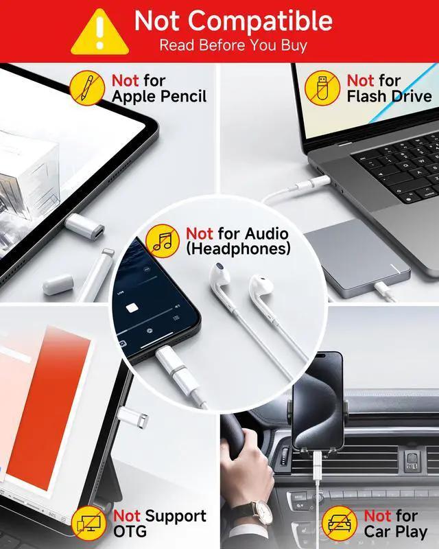 Alt view image 2 of 7 - 4 Pack Lightning to USB C Adapter for iPhone 17 Air 16 16e 15 Pro Max Plus, iPad, Galaxy - NOT for Headphones/Microphone/OTG/iPencil, USB Type C to Lightning Adapter ONLY for Charging/Data Sync