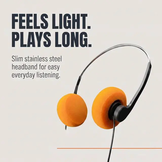 Alt view image 6 of 7 - Cauaoa Orange Retro Over-Ear Earphones, Mini Stereo Lightweight Headphones with Cord, 80s 90s Vintage Headset Wired, Hi-Fi Stereo Earphone for Most Mobile Phones Playback Pevices Headphones