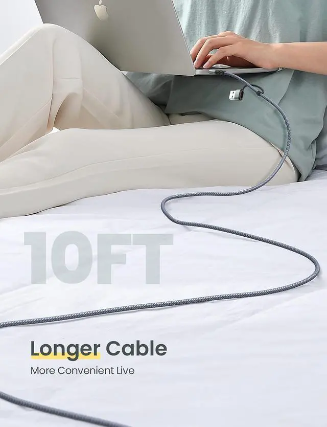Alt view image 4 of 7 - AINOPE 60W 10FT USB C Cable Fast Charging with USB Adapter | Woven USB to USB C Cable Type C Charger Fast Charging 10FT Long USB-C Cables for iPhone 17/16/15/14/Wireless Controller