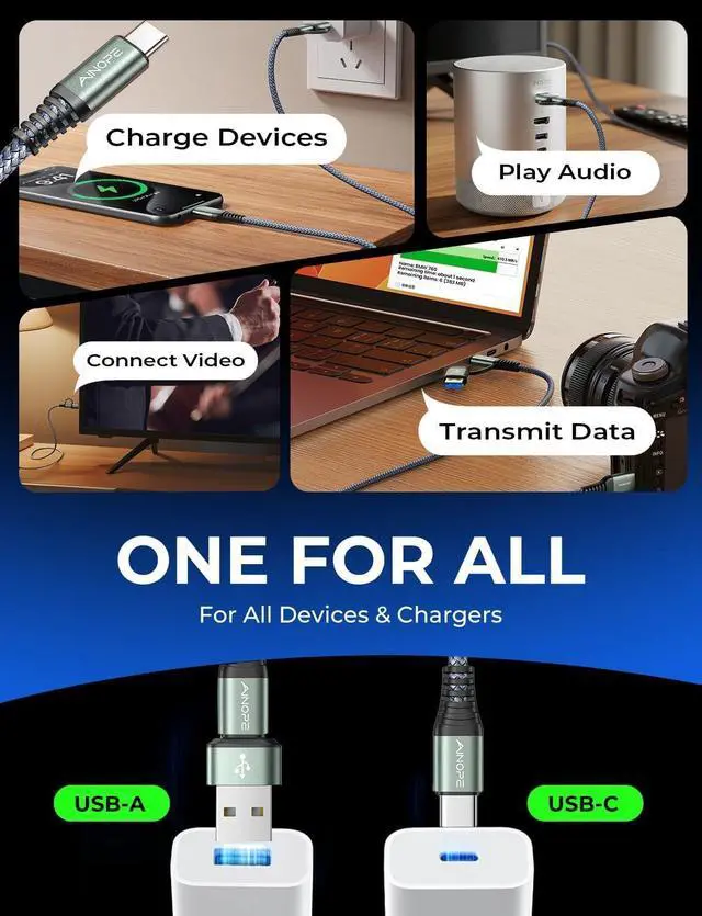Alt view image 7 of 7 - AINOPE 60W 10FT USB C Cable Fast Charging with USB Adapter | Woven USB to USB C Cable Type C Charger Fast Charging 10FT Long USB-C Cables for iPhone 17/16/15/14/Wireless Controller