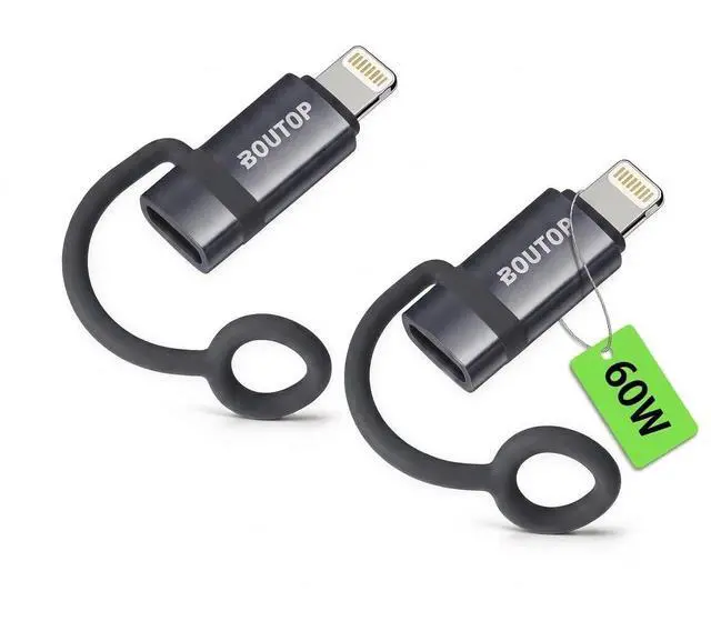 Main image of BOUTOP Apple MFi Certified USB-C to Lightning 60W Charging Adapter 2-Pack | PD Fast Charging Adapter with Anti-loss Lanyard; Aluminum Housing for Heat Dissipation; 2-pack for Home MFi Certified 60W
