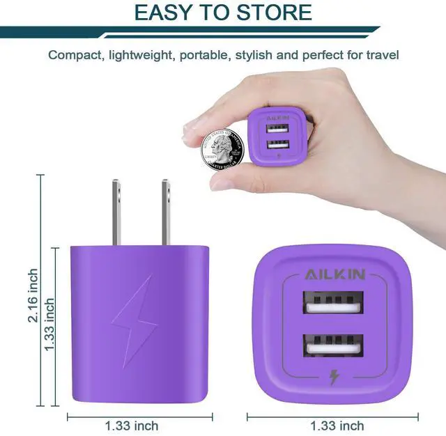 Alt view image 2 of 7 - USB Plug Wall Charger Fast Charging Block Power AC Adapter Dual Port Charge | USB Cube Travel Brick Cell Phone Quick Chargers Box for iPhone, iPad, Samsung Phones USB Charging Base