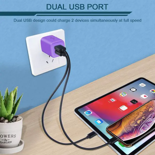 Alt view image 6 of 7 - USB Plug Wall Charger Fast Charging Block Power AC Adapter Dual Port Charge | USB Cube Travel Brick Cell Phone Quick Chargers Box for iPhone, iPad, Samsung Phones USB Charging Base