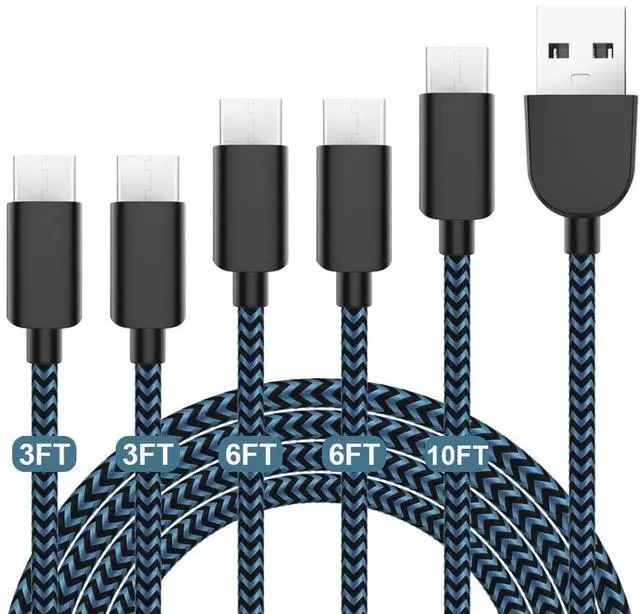 Main image of 5Pack (3/3/6/6/10FT) Fast Charging 3A USB-C to USB-A Cable Rapid Charger Quick Cord Compatible Samsung Galaxy S10 S9 S8 Plus, Note 10 9 8, LG V50 V40 G8 G7(Blue)