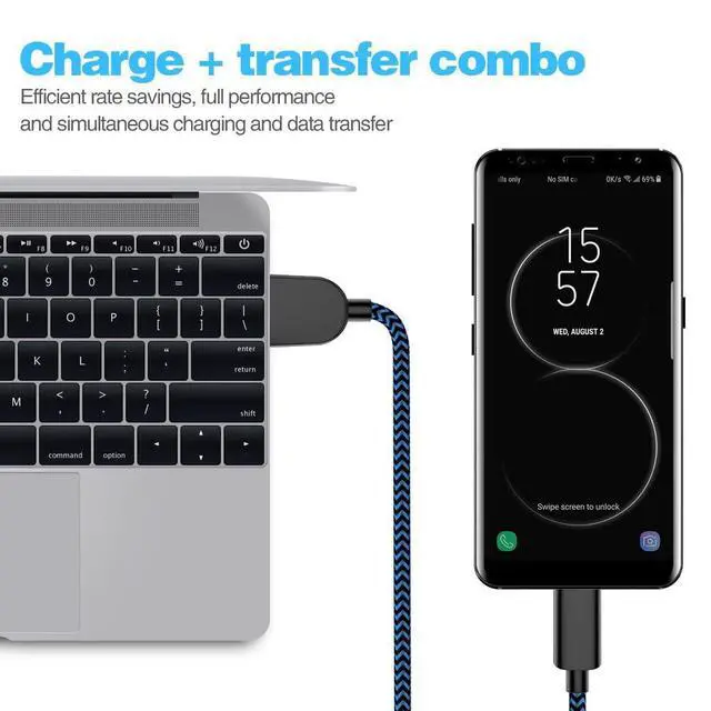 Alt view image 5 of 7 - 5Pack (3/3/6/6/10FT) Fast Charging 3A USB-C to USB-A Cable Rapid Charger Quick Cord Compatible Samsung Galaxy S10 S9 S8 Plus, Note 10 9 8, LG V50 V40 G8 G7(Blue)