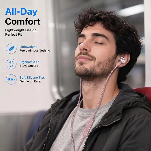Alt view image 4 of 7 - ADOOPE USB-C Wired Earbuds with Microphone, in-Ear Headphones for Android & USB-C Devices, Noise-Isolating Stereo Earphones with Inline Remote for Phone Calls, Music & Video - Pink