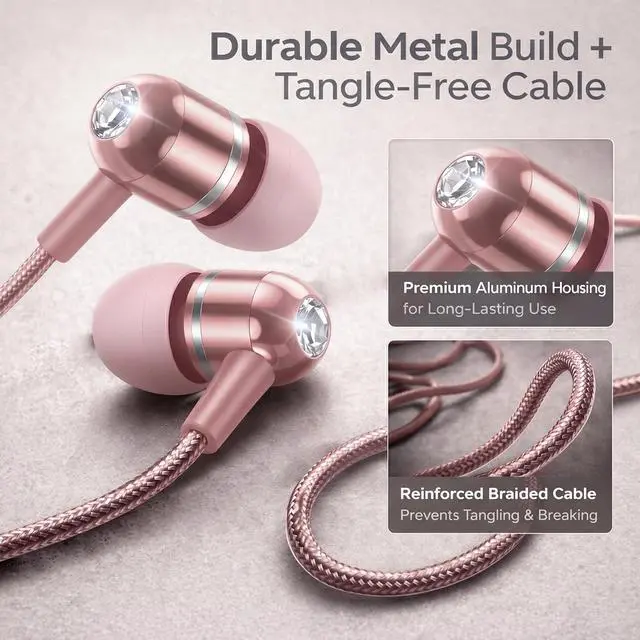 Alt view image 5 of 7 - ADOOPE USB-C Wired Earbuds with Microphone, in-Ear Headphones for Android & USB-C Devices, Noise-Isolating Stereo Earphones with Inline Remote for Phone Calls, Music & Video - Pink