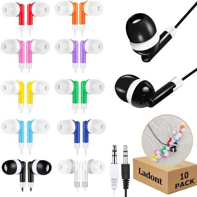 Main image of Ladont 10-Pack Kids Earbuds for Classroom School Librariy, Wired Headphones, in Ear Earbuds for Kids Student, 3.5mm Earphones for Chromebook Laptop PC