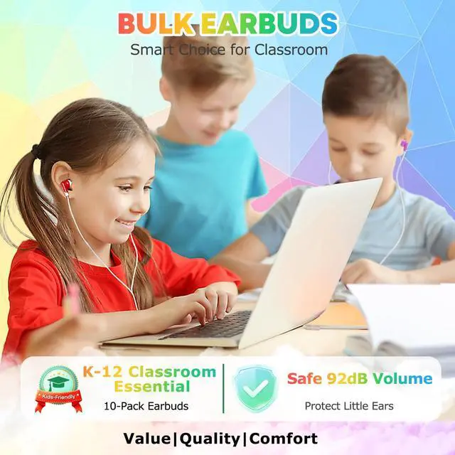 Alt view image 2 of 7 - Ladont 10-Pack Kids Earbuds for Classroom School Librariy, Wired Headphones, in Ear Earbuds for Kids Student, 3.5mm Earphones for Chromebook Laptop PC