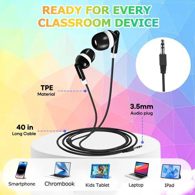 Alt view image 5 of 7 - Ladont 10-Pack Kids Earbuds for Classroom School Librariy, Wired Headphones, in Ear Earbuds for Kids Student, 3.5mm Earphones for Chromebook Laptop PC