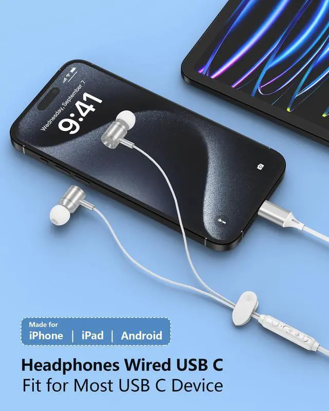Alt view image 4 of 7 - iPhone 17 USB C Headphones Wired, Earbuds with Microphone for iPhone 17e 16 | Type C in-Ear Headphones with Mic, USBC Wired Ear Buds for Samsung Galaxy S26 S25 S24 A17 Pixel Earphones