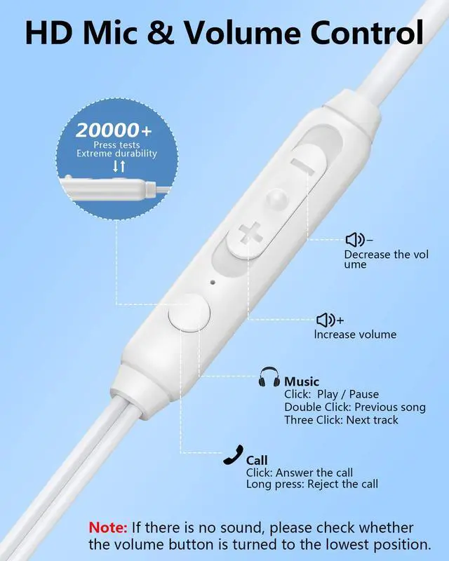 Alt view image 6 of 7 - iPhone 17 USB C Headphones Wired, Earbuds with Microphone for iPhone 17e 16 | Type C in-Ear Headphones with Mic, USBC Wired Ear Buds for Samsung Galaxy S26 S25 S24 A17 Pixel Earphones