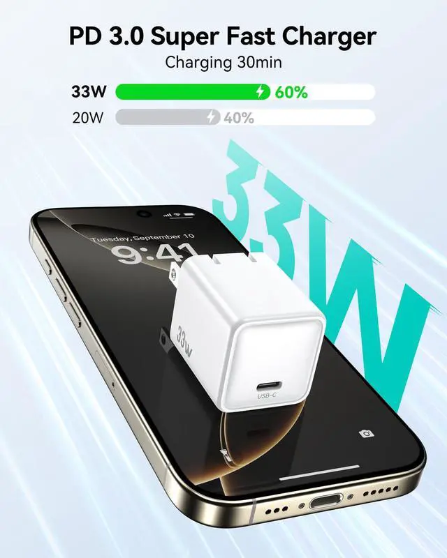 Alt view image 3 of 7 - Fast Charging USB C Wall Phone Charger, GaN PD3.0 PPS Compact Foldable 33W | Small Foldable Plug, Travel Phone Charger Adapter for Apple iPhone 16/15 Pro Max Series,Galaxy S25/Pixel 9/iPad Pro (White)