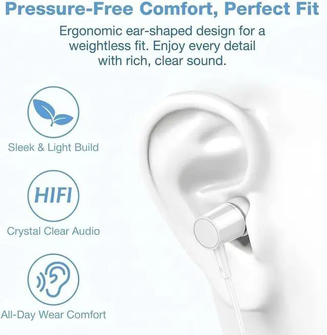 Alt view image 2 of 6 - 2 Pack Wired Earbuds with Microphone Black & White in-Ear Headphones with Noise Blocking, Volume Control & 3.5mm Plug for Phone, Pad, Laptop