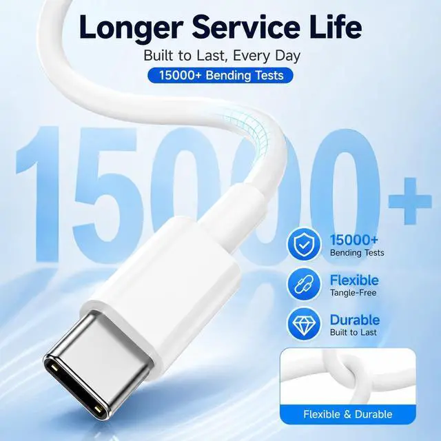 Alt view image 3 of 7 - 60W USB C to C Cable 3Pack 6FT PD 3.0 Fast Charging Cord for iPhone17 S26 | Reliable 60W PD 3.0 USB-C cables support fast charging and data sync for iPhone 17, Galaxy S26,MacBook Air/Pro and iPad Pro